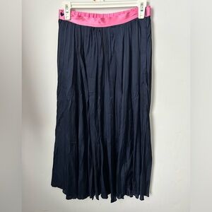 Kerri Rosenthal Navy Long pleated Skirt with pink detail on one side small
